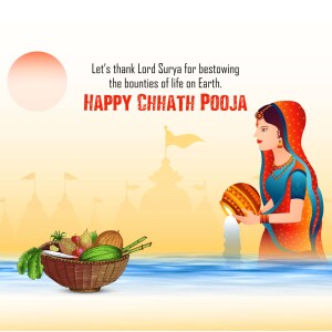 Chhath Puja illustration with a woman offering prayers to the sun god