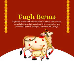 Illustration of a cow and calf with text 'Vagh Baras' and a message about the human-animal bond.