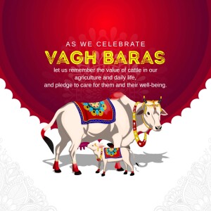 Illustration of a cow and calf with decorative elements for Vagh Baras