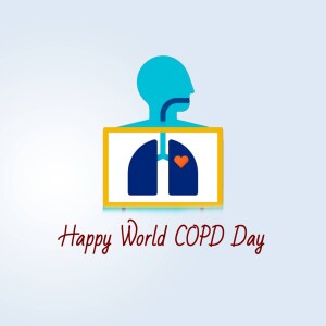 Illustration of lungs inside a human silhouette with text 'Happy World COPD Day'