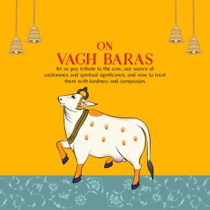 Illustration of a cow with decorative elements for Vagh Baras festival