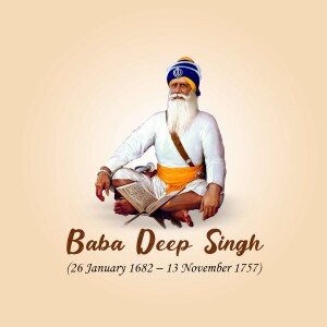 Portrait of Baba Deep Singh, a revered Sikh martyr.