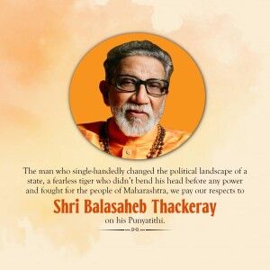 Portrait of Balasaheb Thackeray with a tribute message