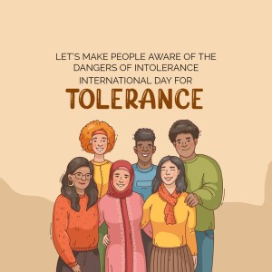 Illustration promoting awareness for the International Day of Tolerance with diverse group of people.