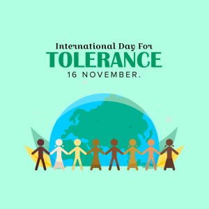Illustration depicting people of different ethnicities holding hands around the globe for International Day for Tolerance.