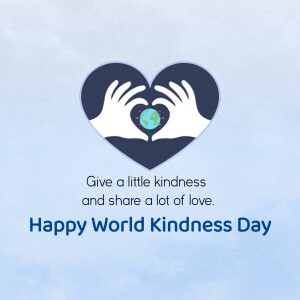 Hands cradling a heart-shaped image of the Earth with the text 'Happy World Kindness Day'