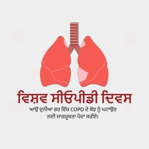 Illustration of lungs with text in Punjabi about COPD