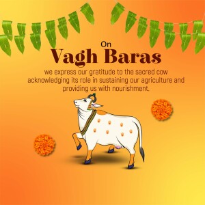 Illustration of a cow with decorations for Vagh Baras festival