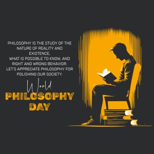 Silhouette of a person reading a book with text about philosophy