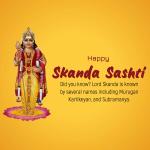 Image of Lord Skanda (Murugan) with Skanda Sashti greetings