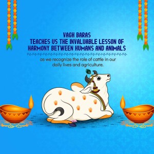 Image depicting a cow with decorative elements for Vagh Baras festival