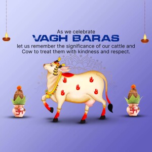 Illustration of a decorated cow with traditional elements for Vagh Baras
