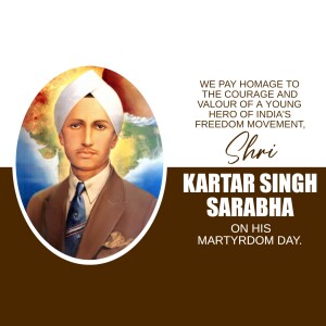 Portrait of Kartar Singh Sarabha with tribute text