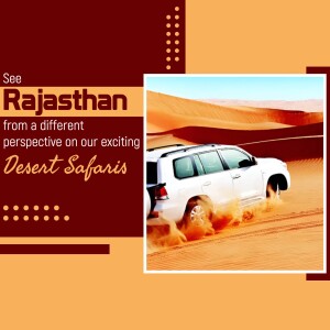 White SUV driving through the sand dunes of Rajasthan desert