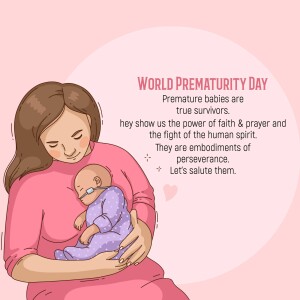 Illustration of a mother holding a premature baby, celebrating World Prematurity Day.