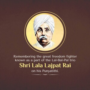 Portrait of Shri Lala Lajpat Rai with text commemorating his Punyatithi