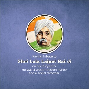 Portrait of Lala Lajpat Rai with tribute text