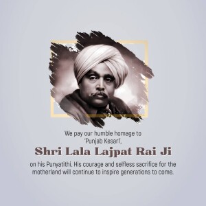 Portrait of Lala Lajpat Rai Ji with tribute text