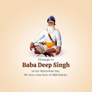Portrait of Baba Deep Singh with text commemorating his Martyrdom Day