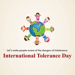 Illustration of children of different ethnicities holding hands around the Earth, promoting International Tolerance Day.