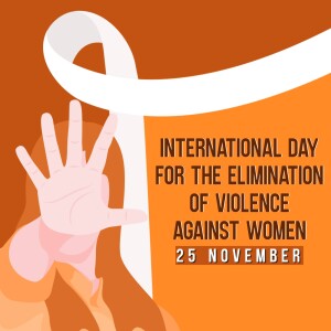 Image depicting a hand with a ribbon and text promoting the International Day for the Elimination of Violence Against Women.