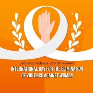 Orange ribbon with a hand symbolizing the International Day for the Elimination of Violence Against Women.