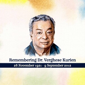 Portrait of Dr. Verghese Kurien with dates of birth and death