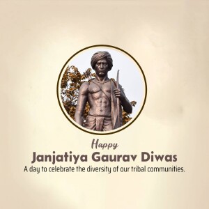Image depicting Birsa Munda with text 'Happy Janajatiya Gaurav Divas'