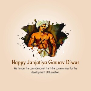 Illustration of a tribal man with a bow and arrow, celebrating Janjatiya Gaurav Diwas.