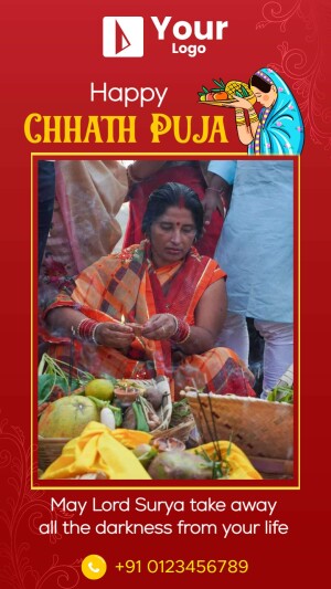 Chhath Puja celebration with a woman offering prayers to the sun god
