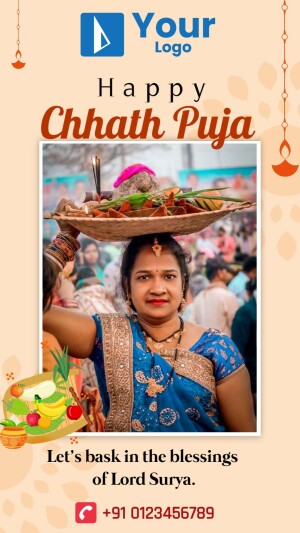 Chhath Puja offering with a woman balancing a basket on her head