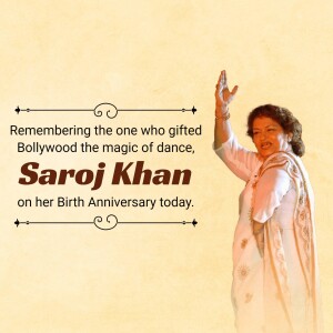 Image commemorating Saroj Khan's birth anniversary with a portrait of the choreographer.