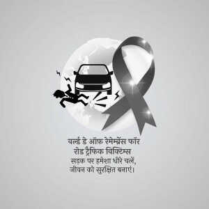 Image depicting a car accident with a black ribbon symbolizing mourning and road safety awareness.
