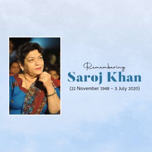 Portrait of Saroj Khan with remembrance text