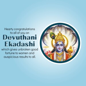 Image depicting Lord Vishnu with text wishing 'Happy Devuthani Ekadashi'