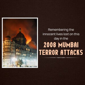 Image commemorating the 2008 Mumbai Terror Attacks with the Taj Mahal Palace Hotel in flames.