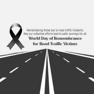 Black ribbon and road symbolizing remembrance for road traffic victims