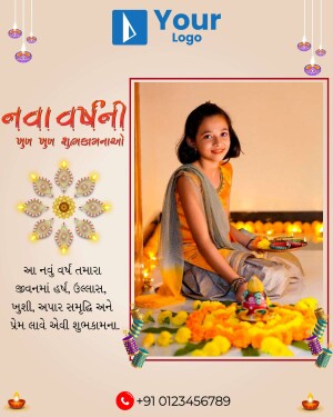 Girl celebrating New Year with Rangoli and decorations