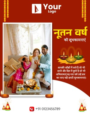 Family celebrating New Year with Diwali decorations