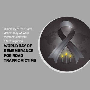 Black ribbon with candles and world map in remembrance of road traffic victims