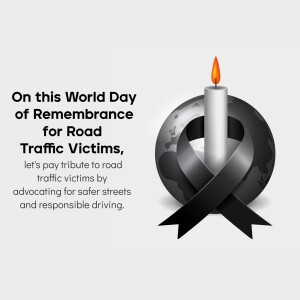 Image commemorating the World Day of Remembrance for Road Traffic Victims with a candle and globe.