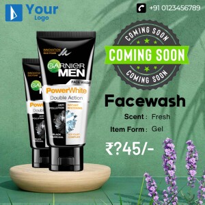 Garnier Men Power White Double Action Face Wash product advertisement