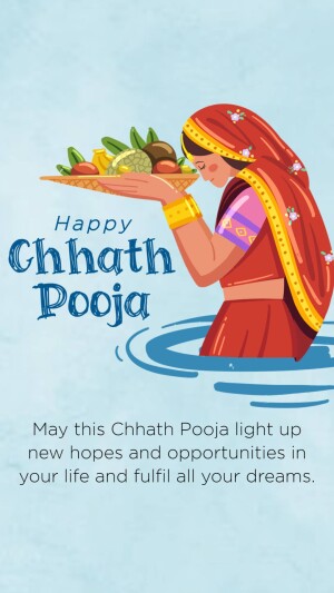 Illustration of a woman performing Chhath Puja ritual