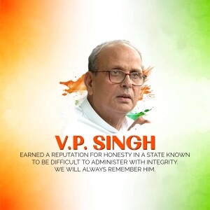 Portrait of V.P. Singh with Indian flag colors
