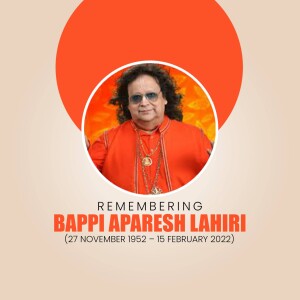 Portrait of Bappi Lahiri with dates of birth and death