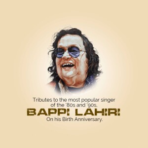 Portrait of Bappi Lahiri with text commemorating his birthday