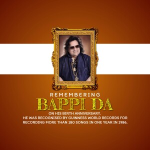 Portrait of Bappi Lahiri with a commemorative message