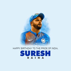 Portrait of Suresh Raina with birthday greetings