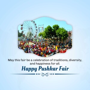 A festive scene from the Pushkar Fair with a Ferris wheel and a large crowd.