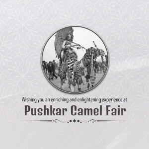 Vintage image of a camel rider with text promoting the Pushkar Camel Fair